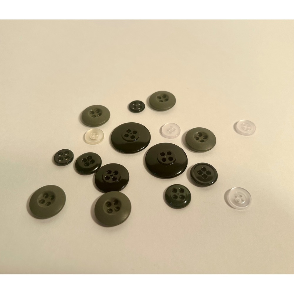 Mixed Lot 17 Assorted Sewing Buttons Black Olive Green Clear 4-Hole Round Multi